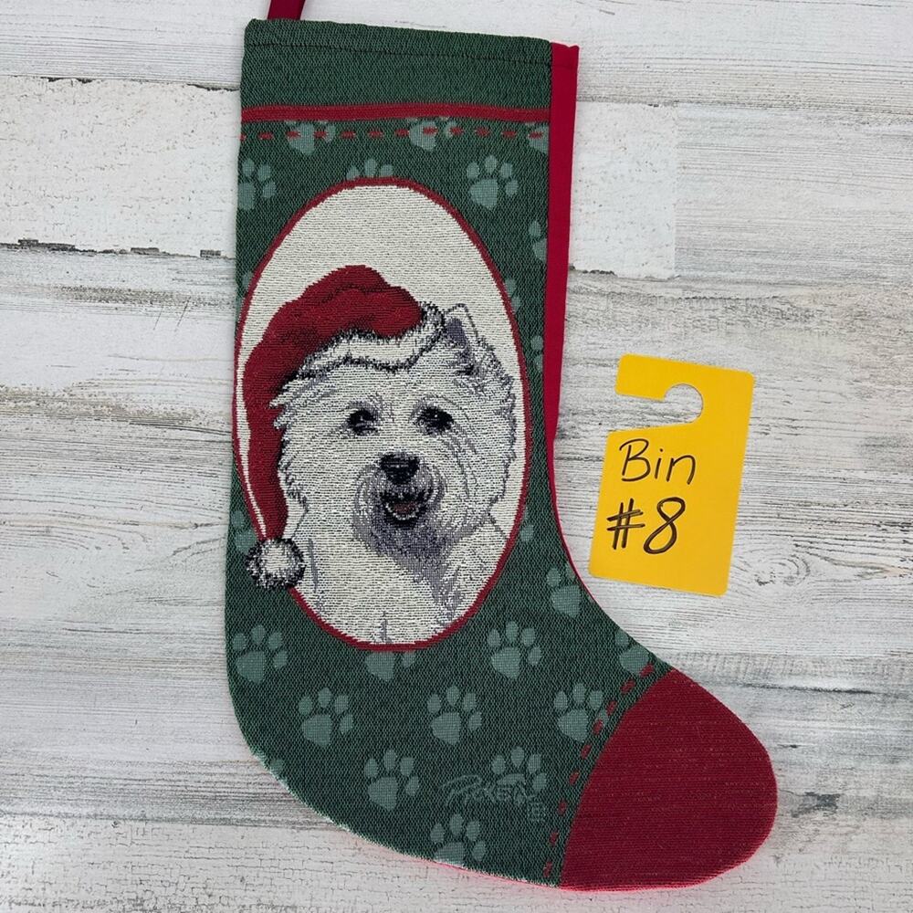 Linda Picken West Highland Terrier Christmas Stocking Wearing SANTA HAT Tapestry
